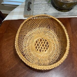 1950-60 ? Antique Chinese Bamboo Woven Bowl Basket Large Open Weave Decor Boho